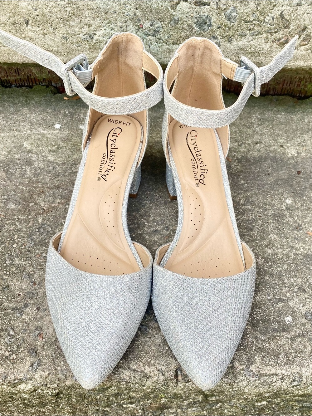 Cityclassified Silver Wide-Fit Ankle Strap Pointed Platform Shoes